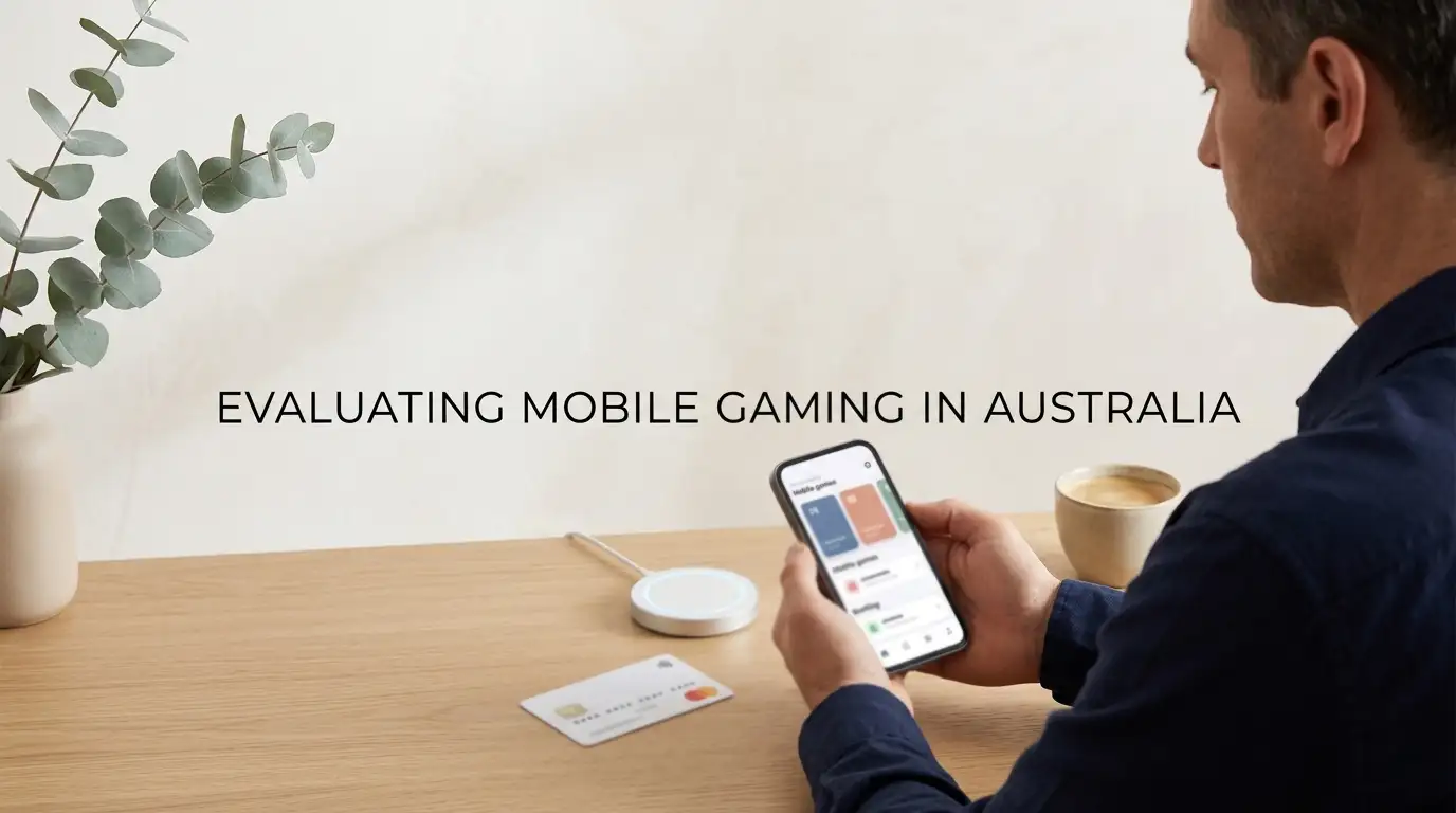 Australian mobile casino user comparing pokies and AUD payment choices on a phone